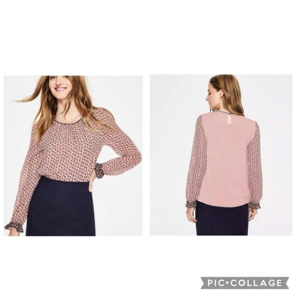 Boden Ivy Milkshake Clover Print Long Sleeve‎ Blouse Top Women Size 6